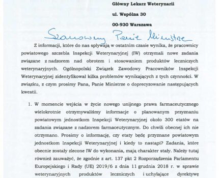 Pismo do Głównego Lekarza Weterynarii w sprawie „ankiet farmaceutycznych”.