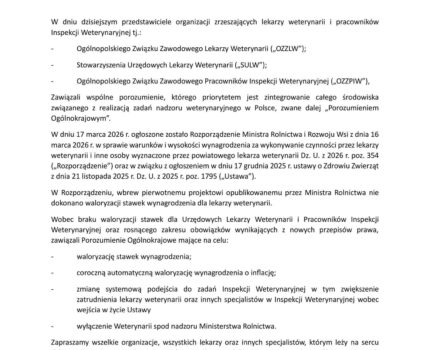 Porozumienie środowiska weterynaryjnego – wspólne działania OZZLW, SULW i OZZPIW