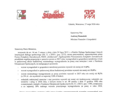 Propozycja central związkowych w sprawie wzrostu wynagrodzeń oraz emerytur i rent