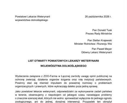 List otwarty dolnośląskich powiatowych lekarzy weterynarii. Kolejny głos w sprawie reformy Inspekcji Weterynaryjnej